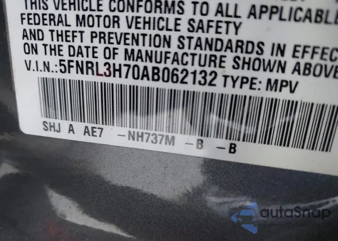 2010 Honda Odyssey Ex-L из США, поврежденный, VIN 5FNRL3H70AB062132